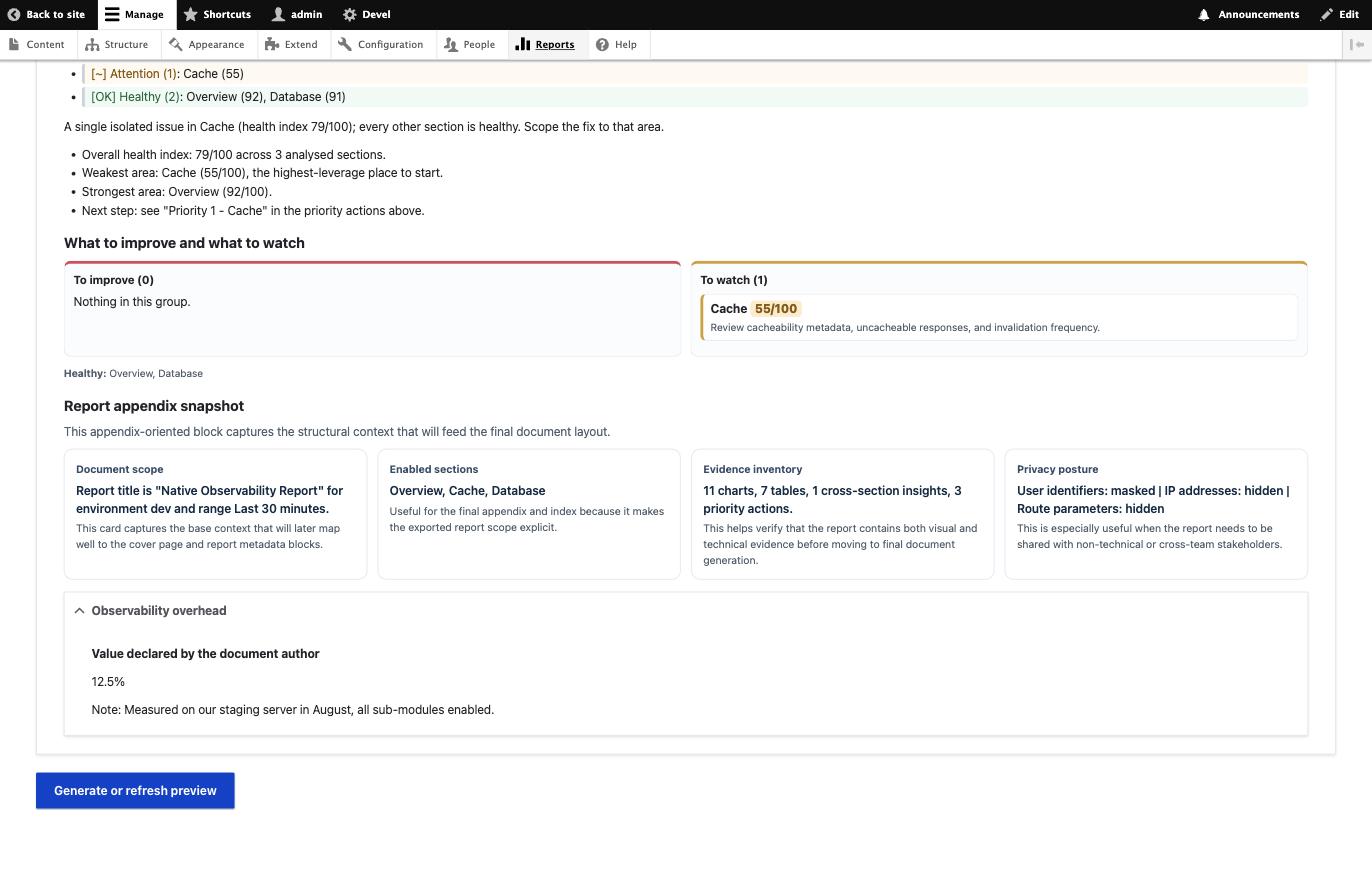 The report preview publishing a value declared by the document author
