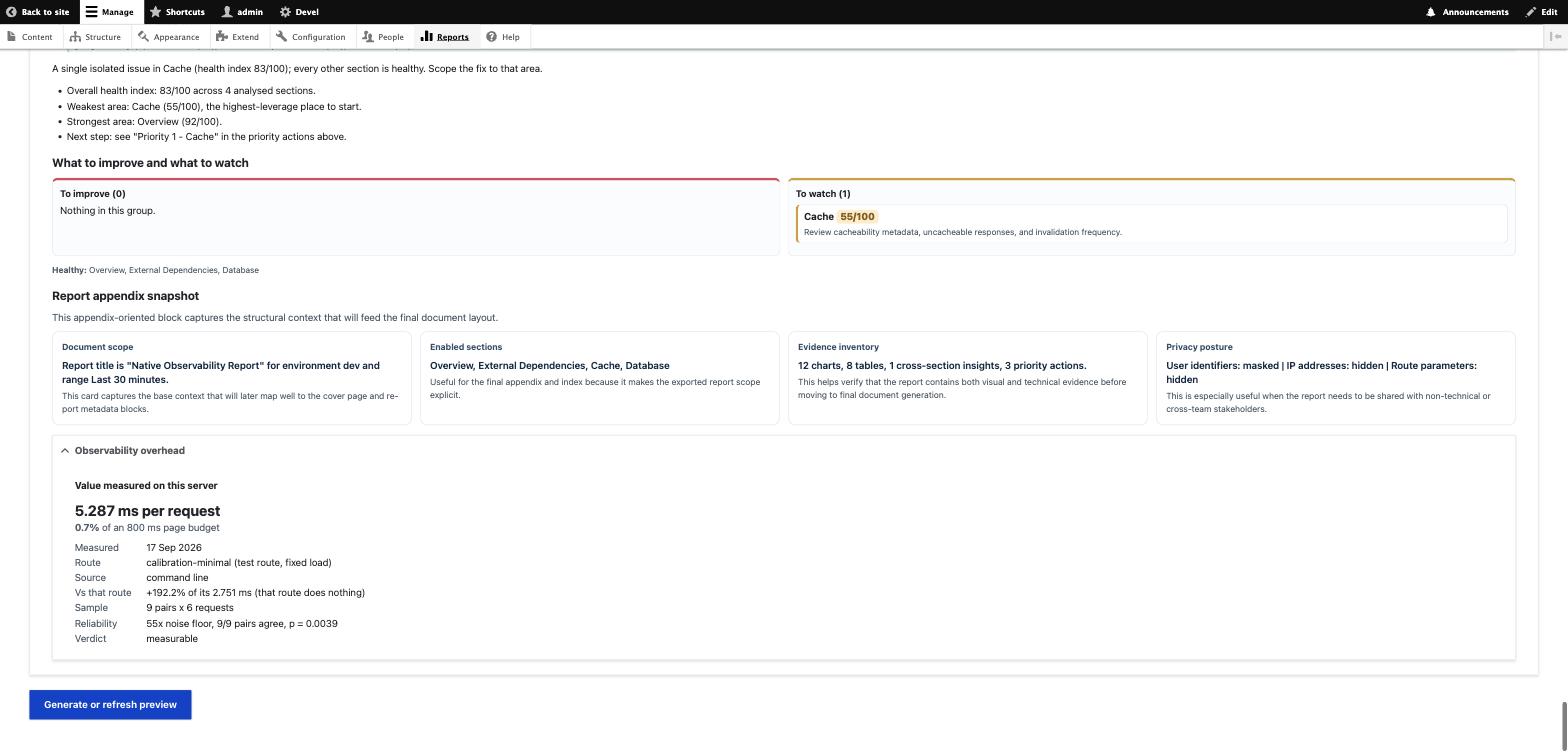 The report preview publishing a value measured on this server