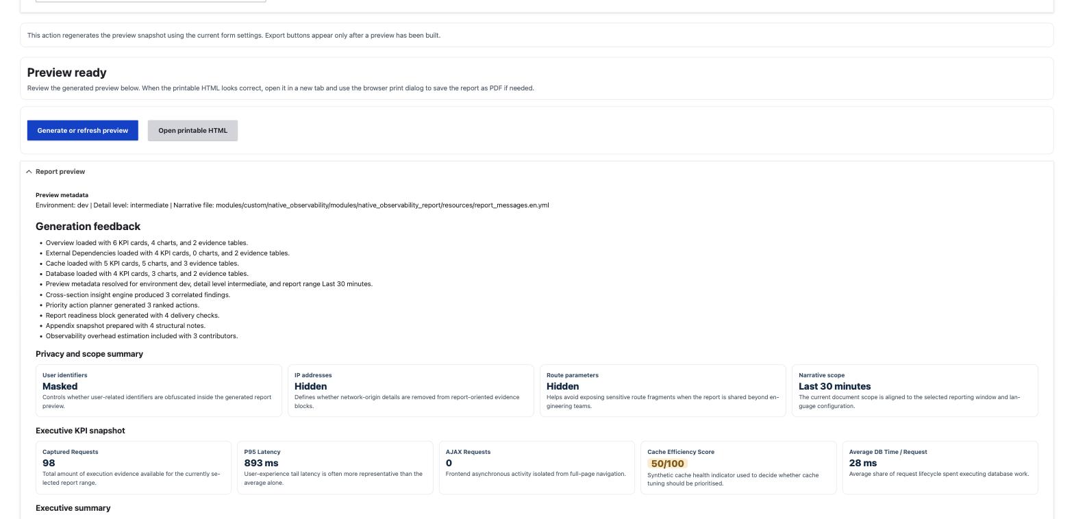 Report preview with generation feedback and executive KPI snapshot