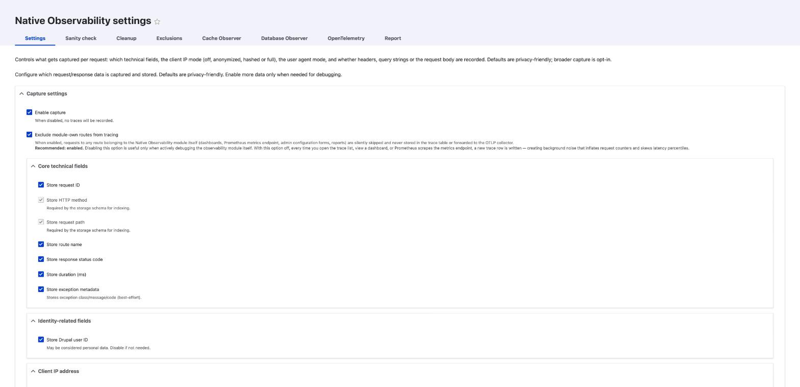 Capture settings form with the exclude-own-routes checkbox