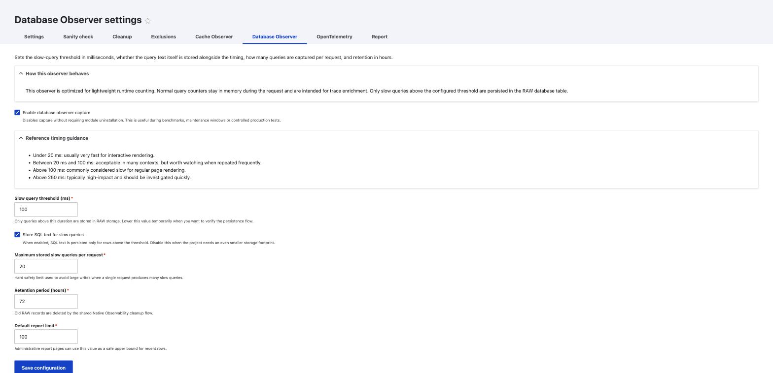 Database observer settings