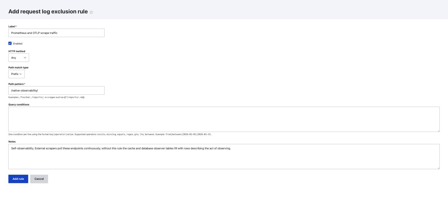 Add exclusion rule form filled in for the scrape endpoints