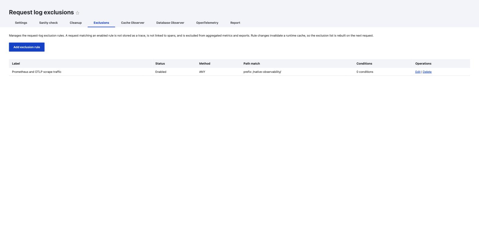 Exclusion rules list with one enabled rule