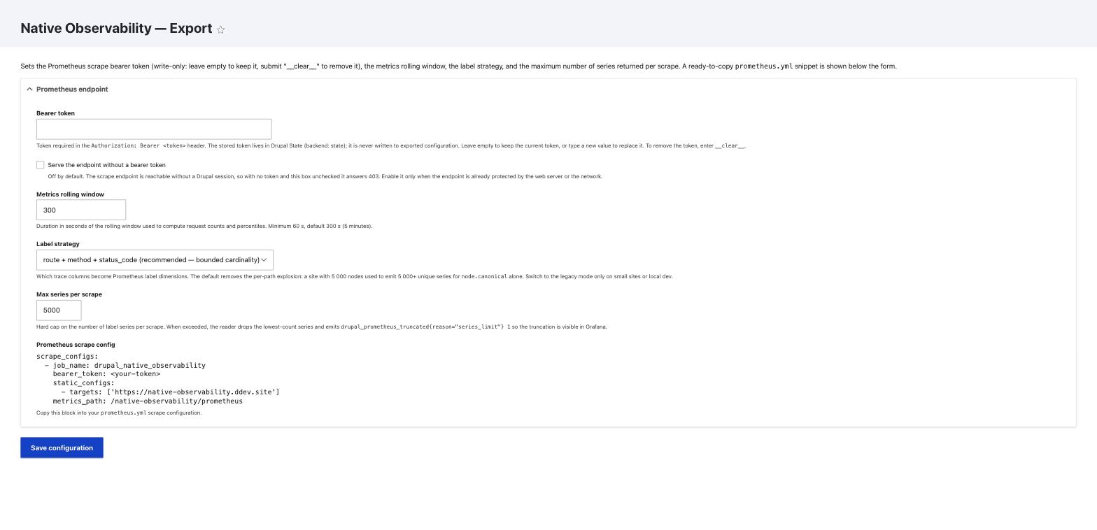 Export settings with the Prometheus endpoint options